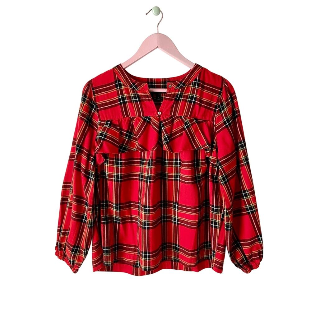 J. Crew Plaid Ruffle Button Down